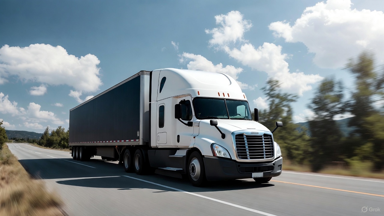 Tractor-trailer traveling on the road